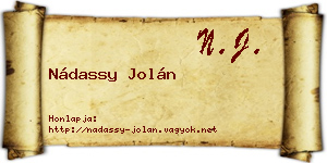 Nádassy Jolán névjegykártya